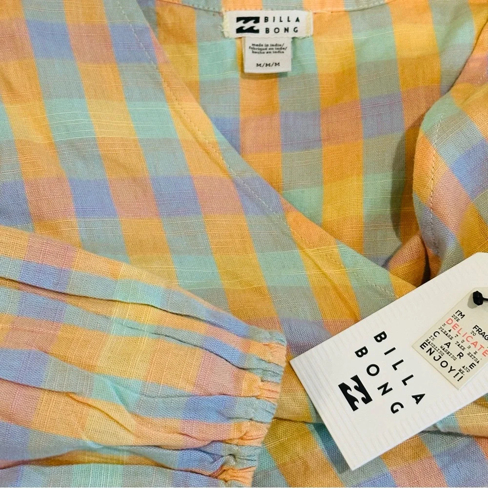 NWT BILLABONG AS YOU WISH
Colorful Gingham Cotton Blend Crop Tie Top - Picture 7 of 8